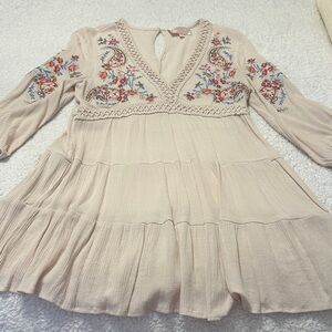 Embroidered Cream Mini Dress